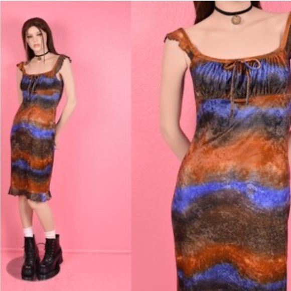 Katie K Y2K Crushed Velvet Babydoll Midi Dress Size M - Picture 7 of 7